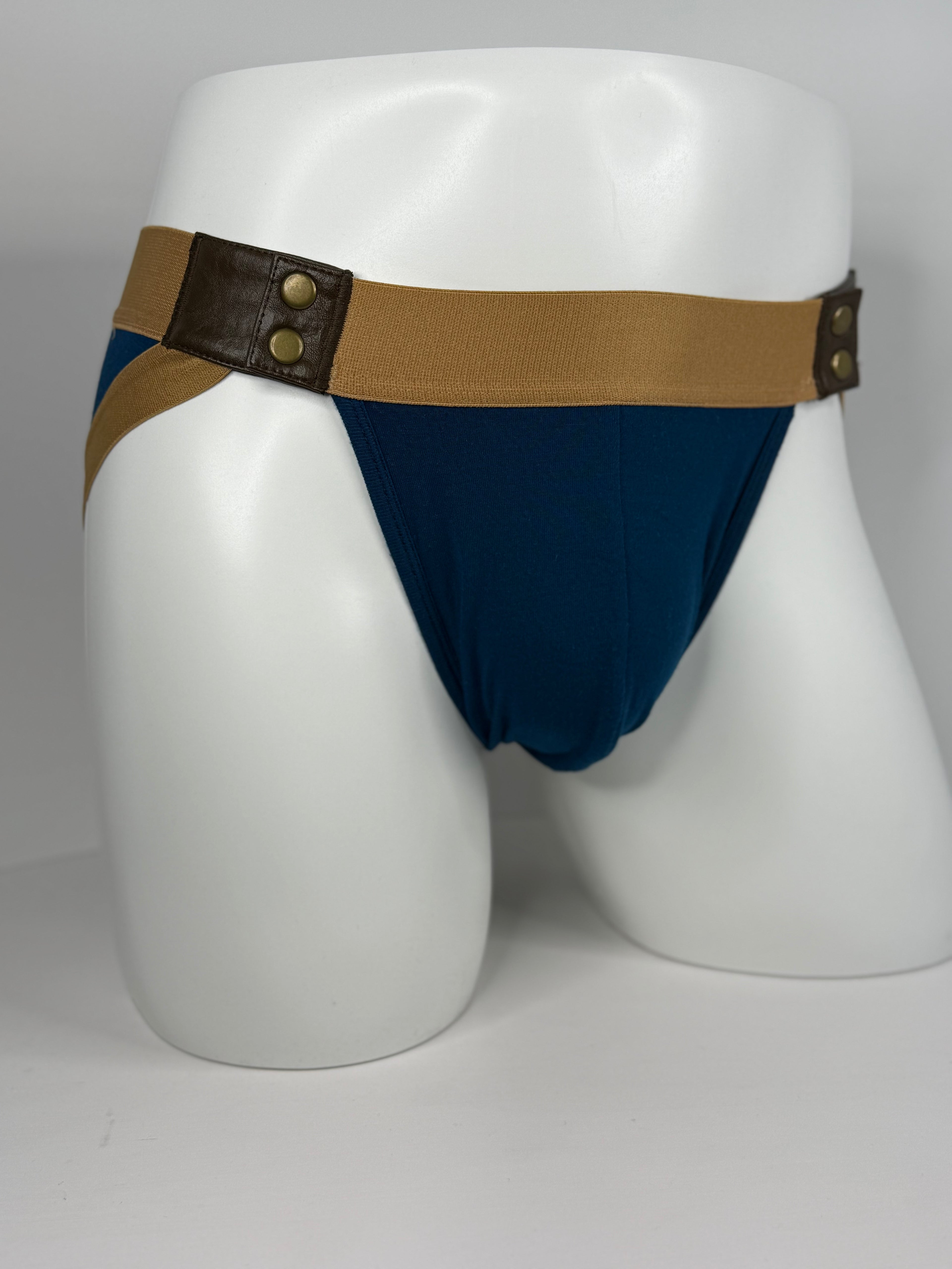 Luxury men's peek-a-boo jockstrap by Jai Francis — Aperture style with release buttons